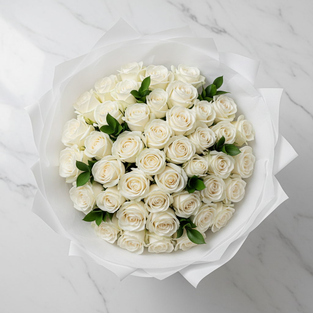 Bouquet di 99 Rose Playa Blanca Bianche in confezione bianca