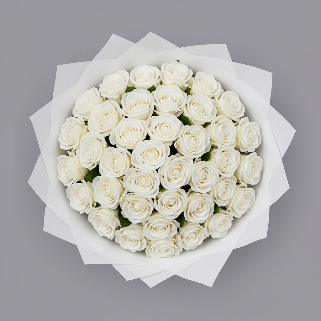 Bouquet di 99 Rose Playa Blanca Bianche - sfondo grigio
